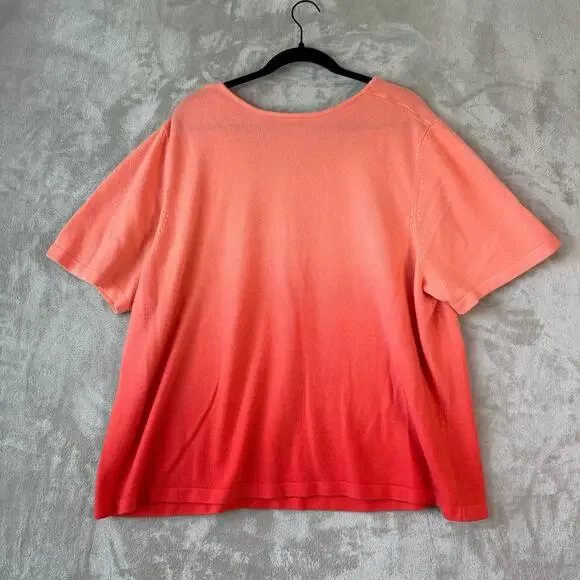 Liz & Me Top Womens 3X Orange Coral Romantic Ombre Blouse Square Neckline - Picture 2 of 8